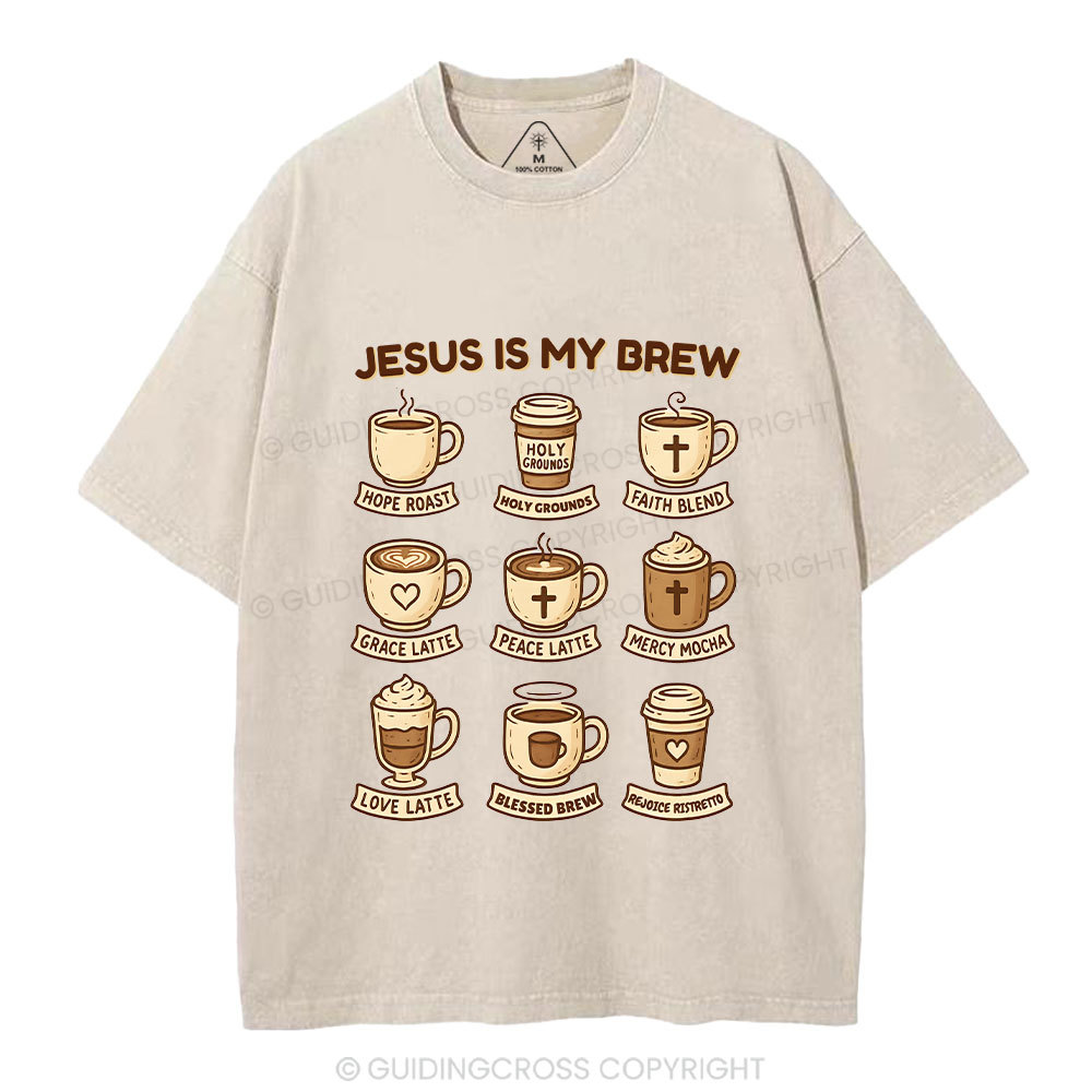 Jesus Is My Brew Coffee Christian Washed T-Shirt