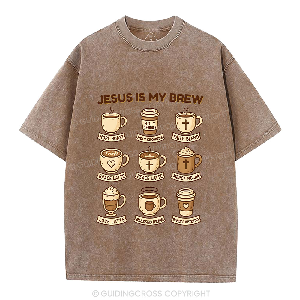 Jesus Is My Brew Coffee Christian Washed T-Shirt