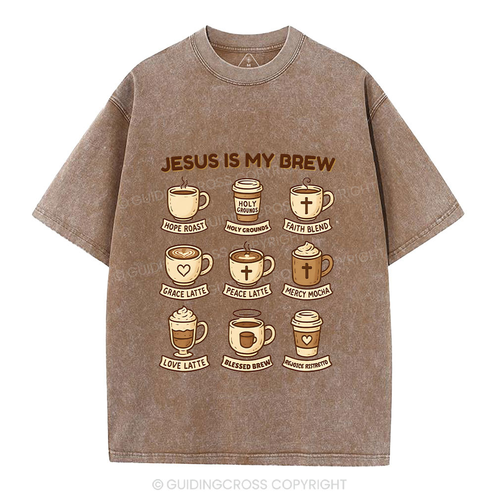 Jesus Is My Brew Coffee Christian Washed T-Shirt
