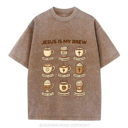 Jesus Is My Brew Coffee Christian Washed T-Shirt
