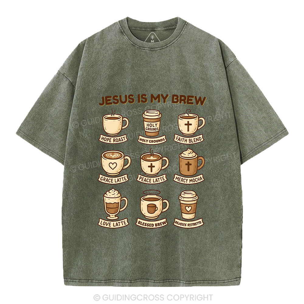 Jesus Is My Brew Coffee Christian Washed T-Shirt