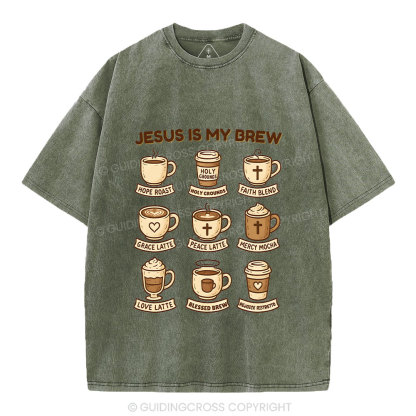 Jesus Is My Brew Coffee Christian Washed T-Shirt