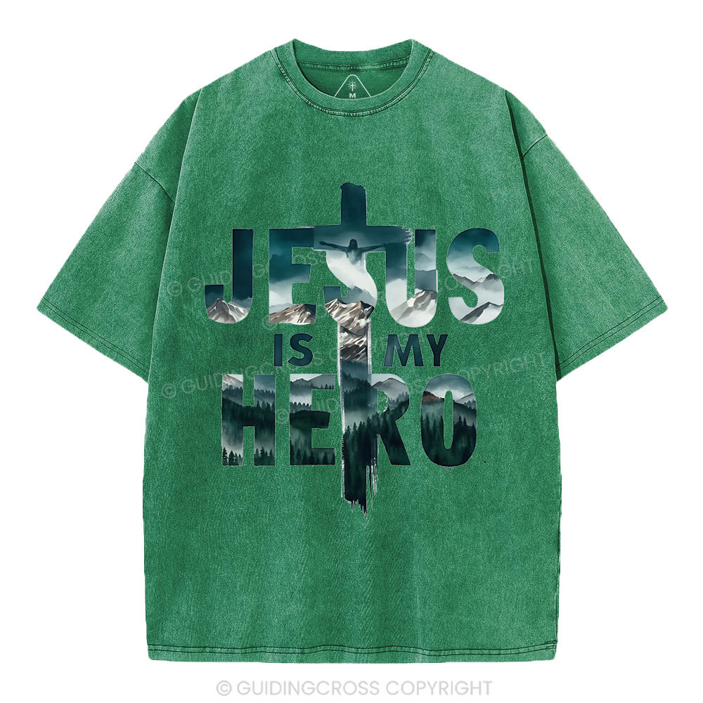 Jesus Is My Hero Christian Washed T-Shirt