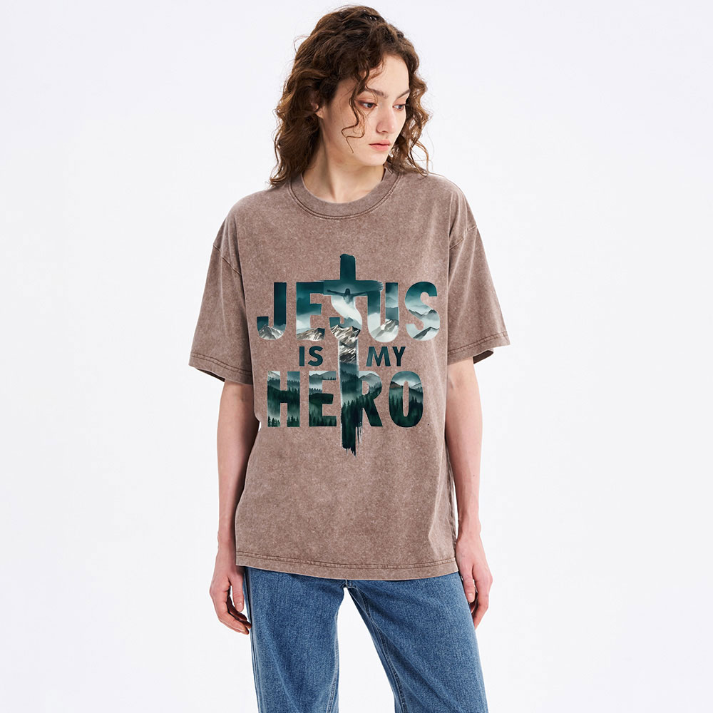 Jesus Is My Hero Christian Washed T-Shirt