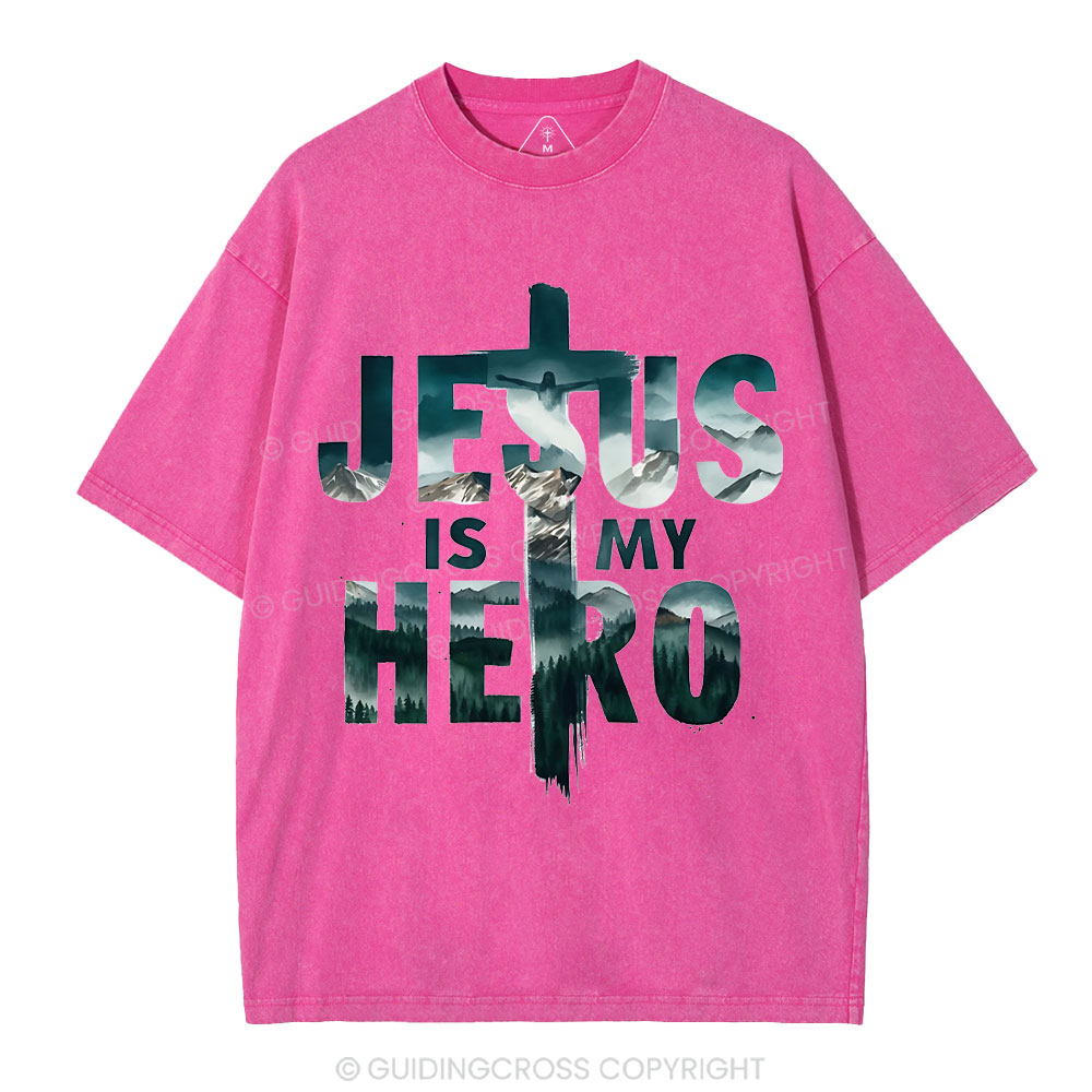 Jesus Is My Hero Christian Washed T-Shirt