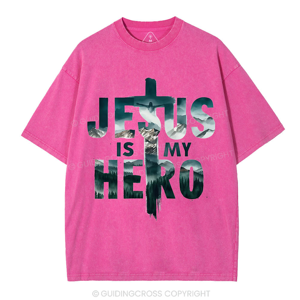 Jesus Is My Hero Christian Washed T-Shirt