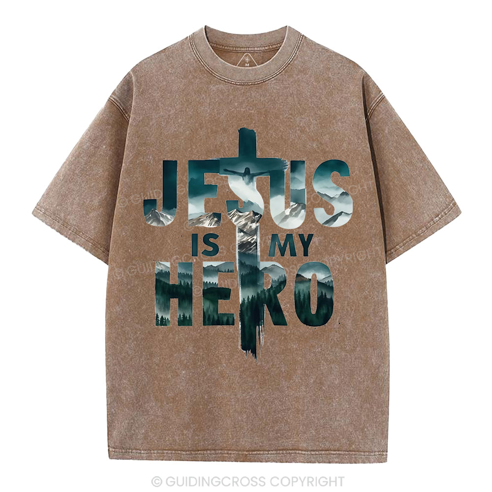 Jesus Is My Hero Christian Washed T-Shirt