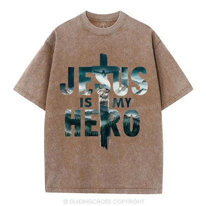 Jesus Is My Hero Christian Washed T-Shirt