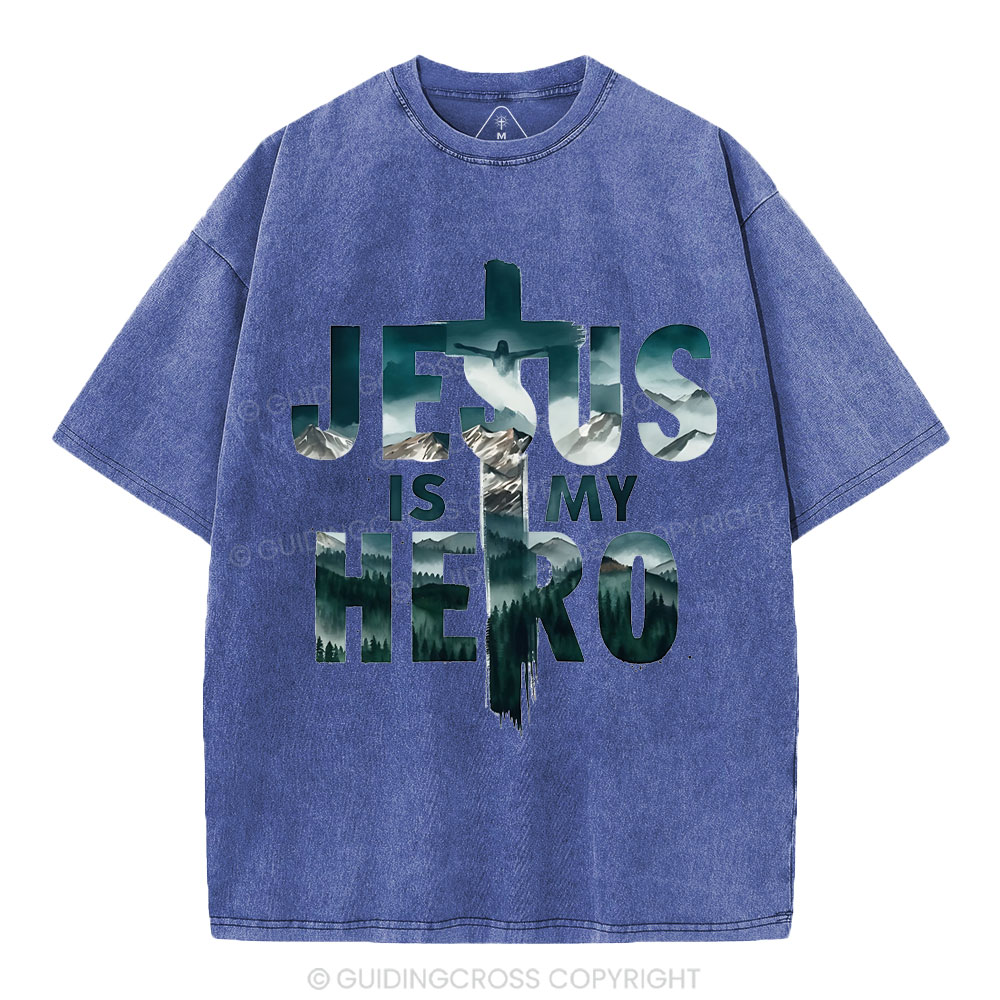 Jesus Is My Hero Christian Washed T-Shirt