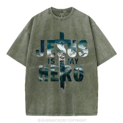Jesus Is My Hero Christian Washed T-Shirt