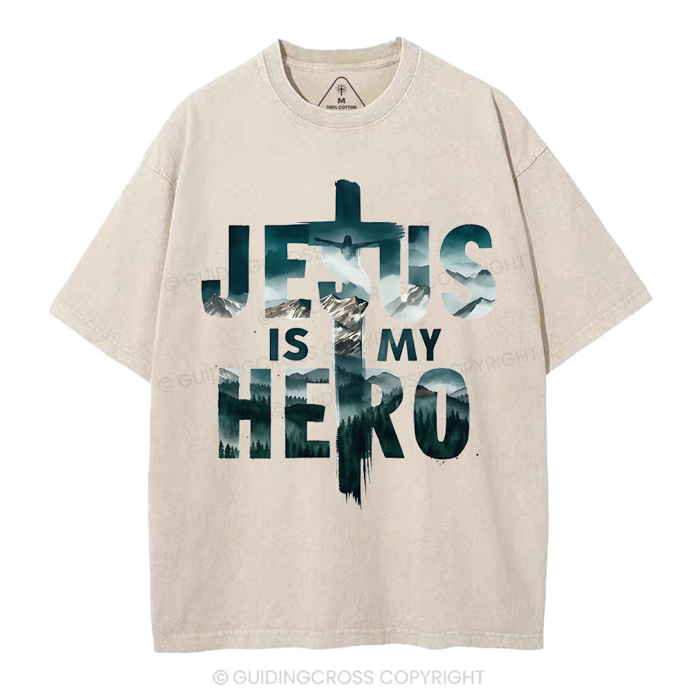 Jesus Is My Hero Christian Washed T-Shirt