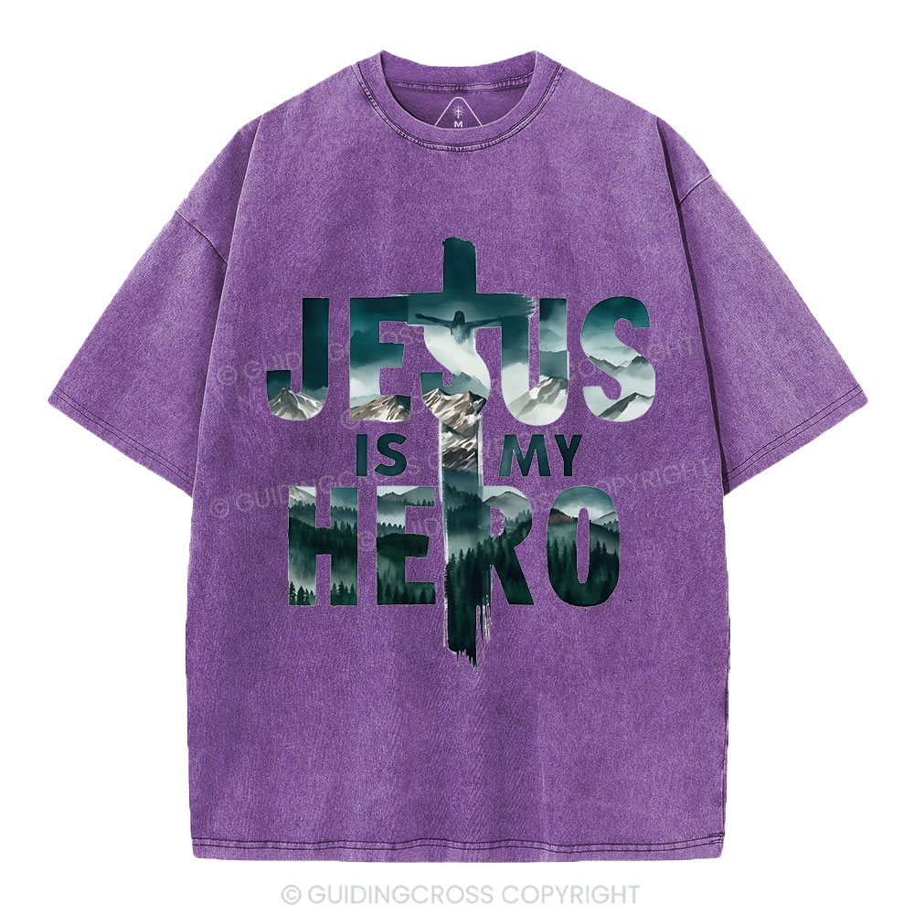 Jesus Is My Hero Christian Washed T-Shirt