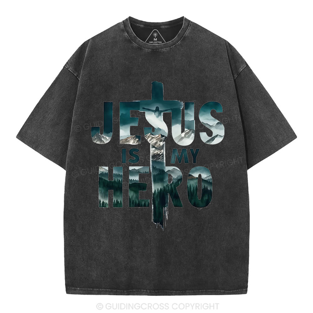 Jesus Is My Hero Christian Washed T-Shirt
