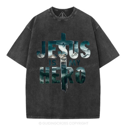 Jesus Is My Hero Christian Washed T-Shirt