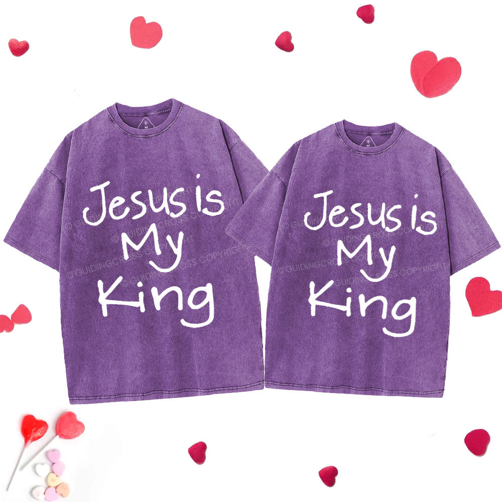 Jesus Is My King Christian Couple Washed T-Shirt