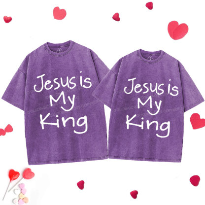 Jesus Is My King Christian Couple Washed T-Shirt