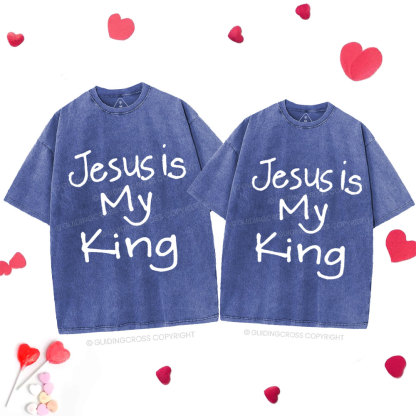 Jesus Is My King Christian Couple Washed T-Shirt