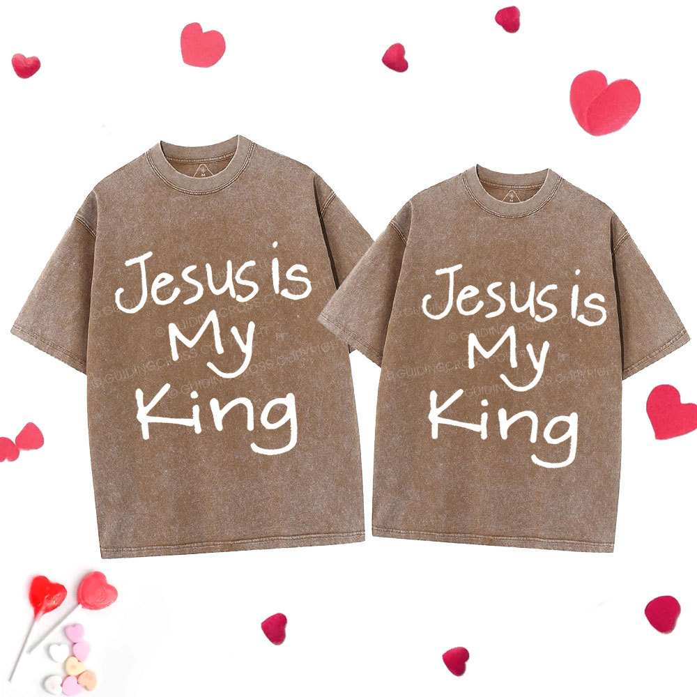Jesus Is My King Christian Couple Washed T-Shirt