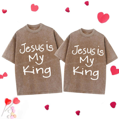 Jesus Is My King Christian Couple Washed T-Shirt