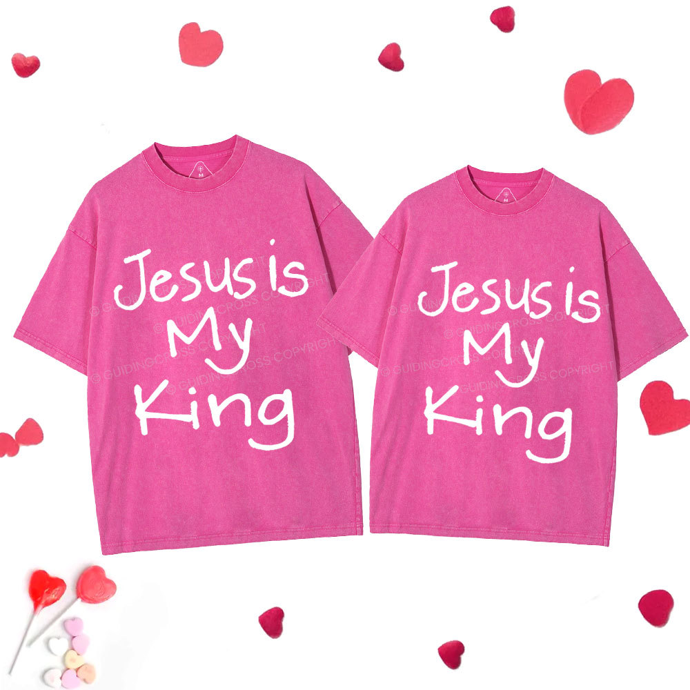 Jesus Is My King Christian Couple Washed T-Shirt