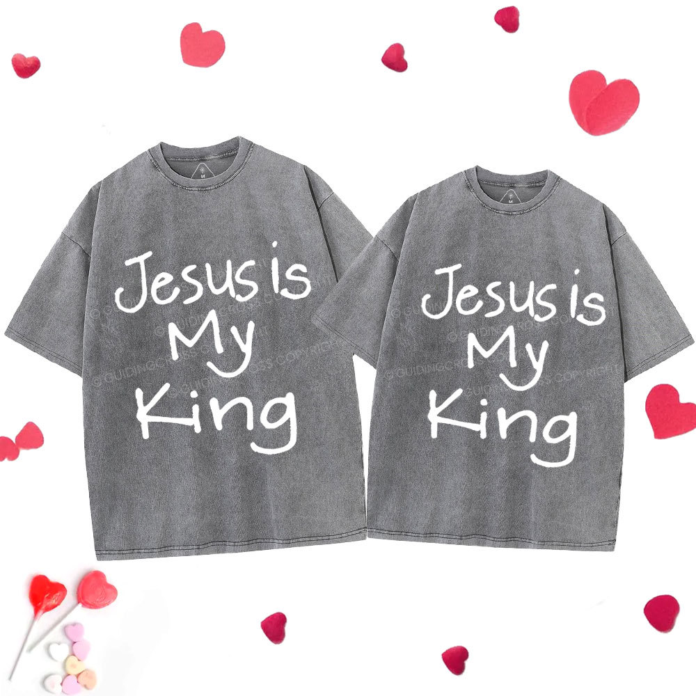 Jesus Is My King Christian Couple Washed T-Shirt