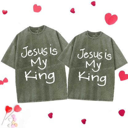 Jesus Is My King Christian Couple Washed T-Shirt