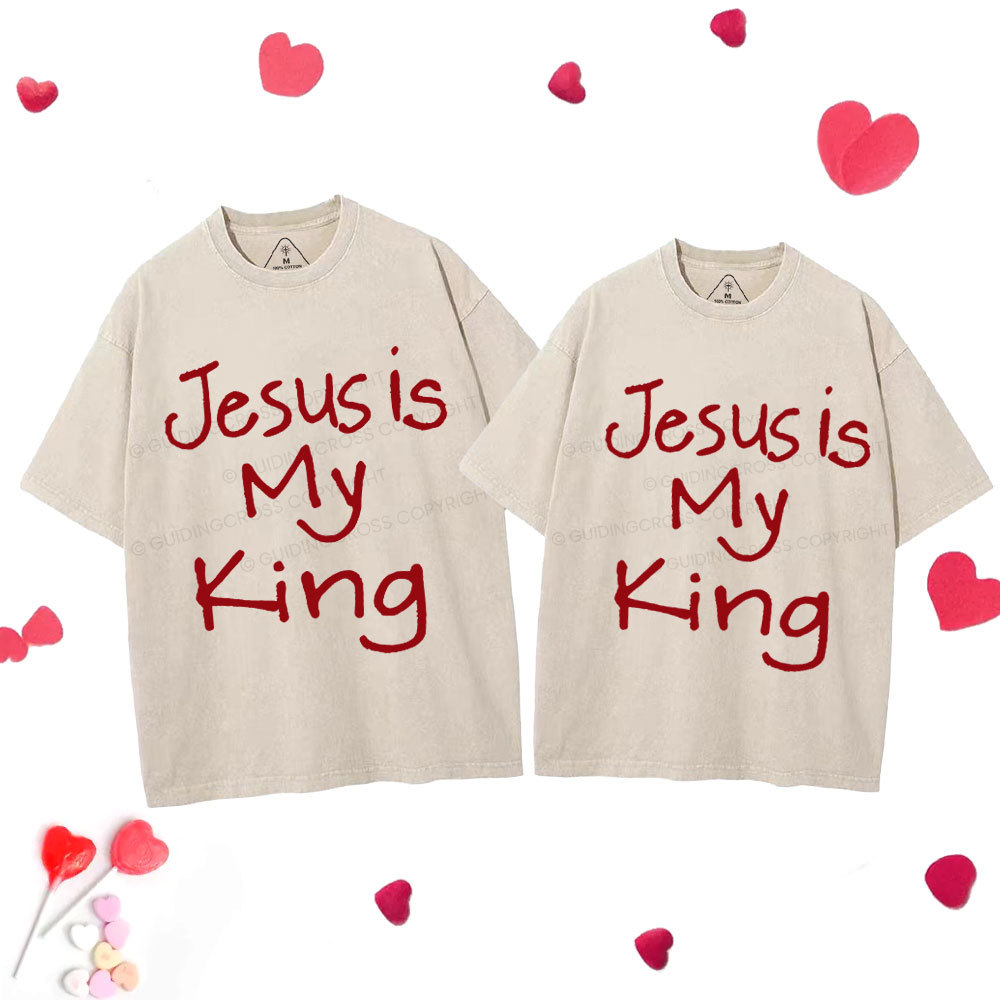 Jesus Is My King Christian Couple Washed T-Shirt