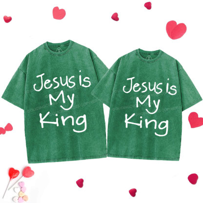 Jesus Is My King Christian Couple Washed T-Shirt