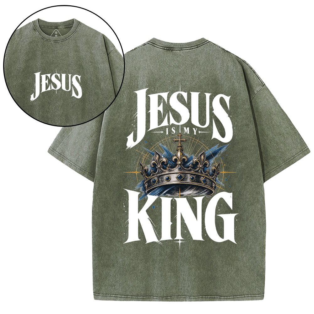 Jesus Is My King Christian Washed T-Shirt