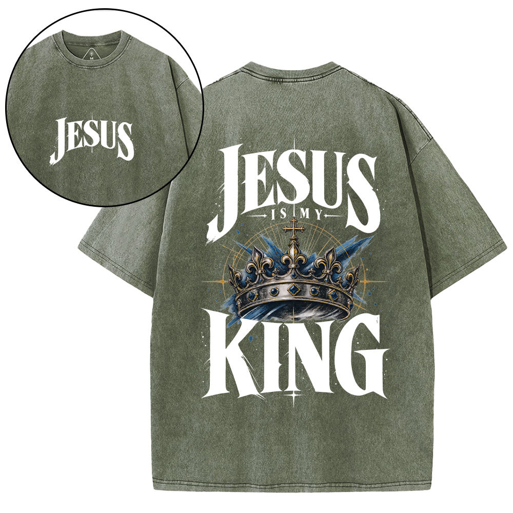 Jesus Is My King Christian Washed T-Shirt