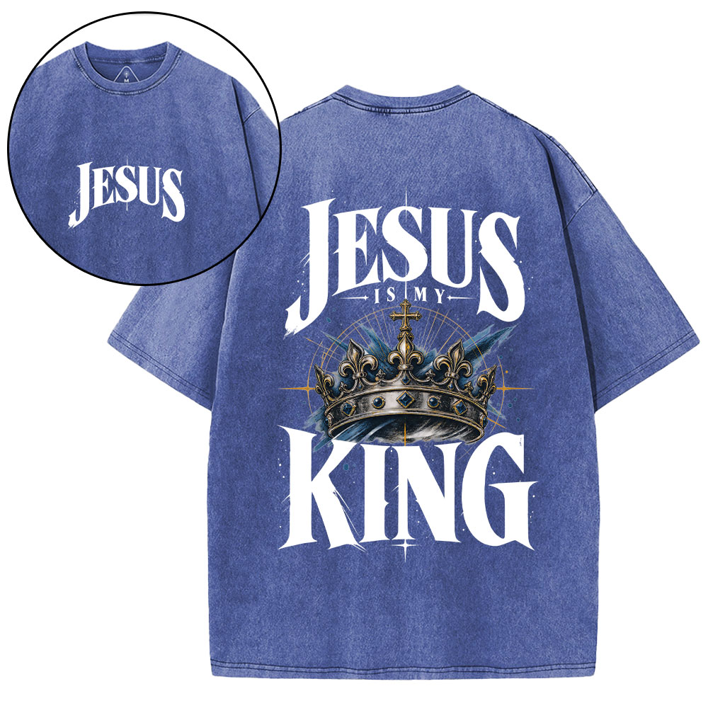 Jesus Is My King Christian Washed T-Shirt