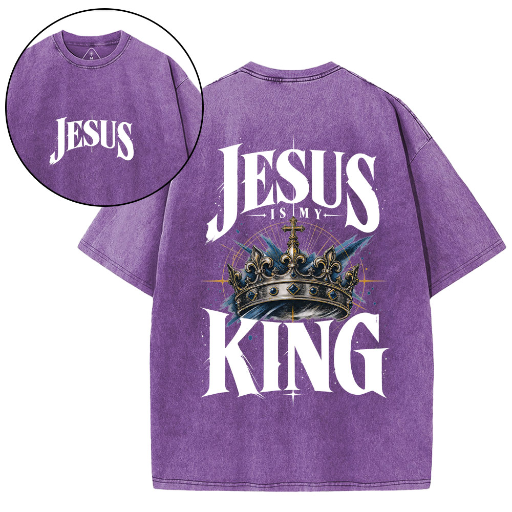 Jesus Is My King Christian Washed T-Shirt