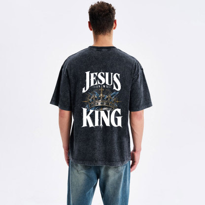 Jesus Is My King Christian Washed T-Shirt