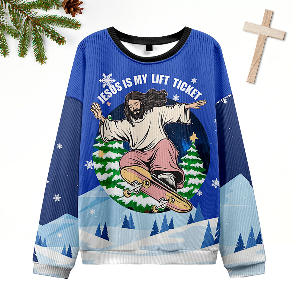 Jesus Is My Lift Ticket Christian Ugly Christmas Sweatshirt