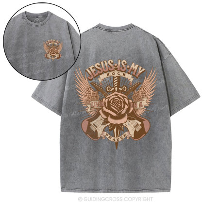 Jesus Is My Rock Living On A Prayer Christian Washed T-Shirt