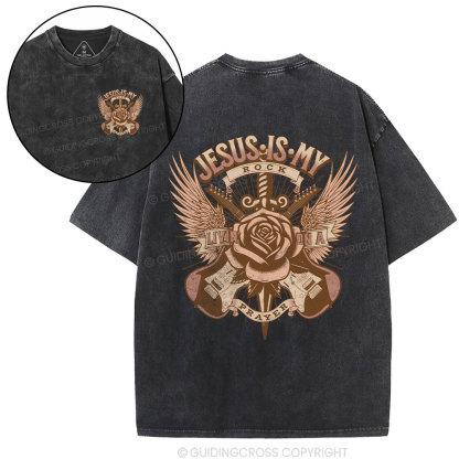 Jesus Is My Rock Living On A Prayer Christian Washed T-Shirt