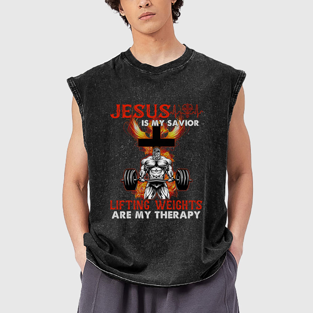 Jesus Is My Savior Christian Washed Tank Top
