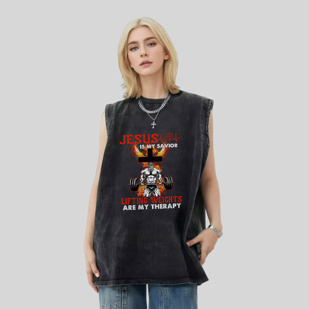 Jesus Is My Savior Christian Washed Tank Top