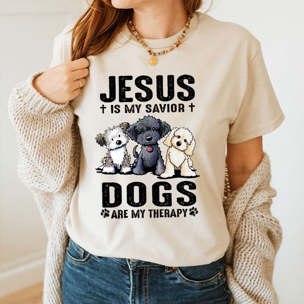 Jesus Is My Savior Dogs Are My Therapy Christian T-Shirt