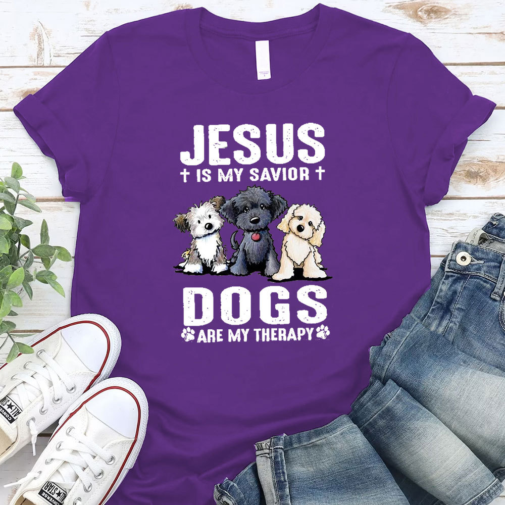 Jesus Is My Savior Dogs Are My Therapy Christian T-Shirt