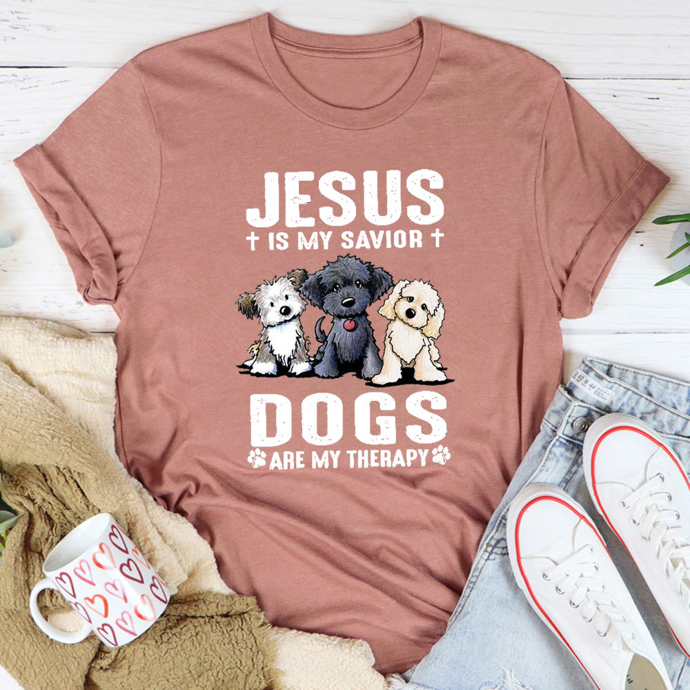 Jesus Is My Savior Dogs Are My Therapy Christian T-Shirt