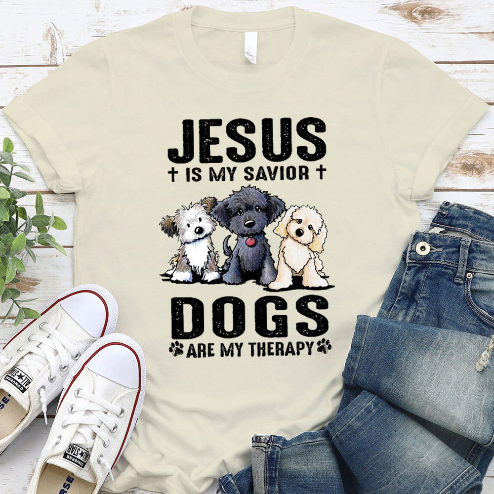 Jesus Is My Savior Dogs Are My Therapy Christian T-Shirt