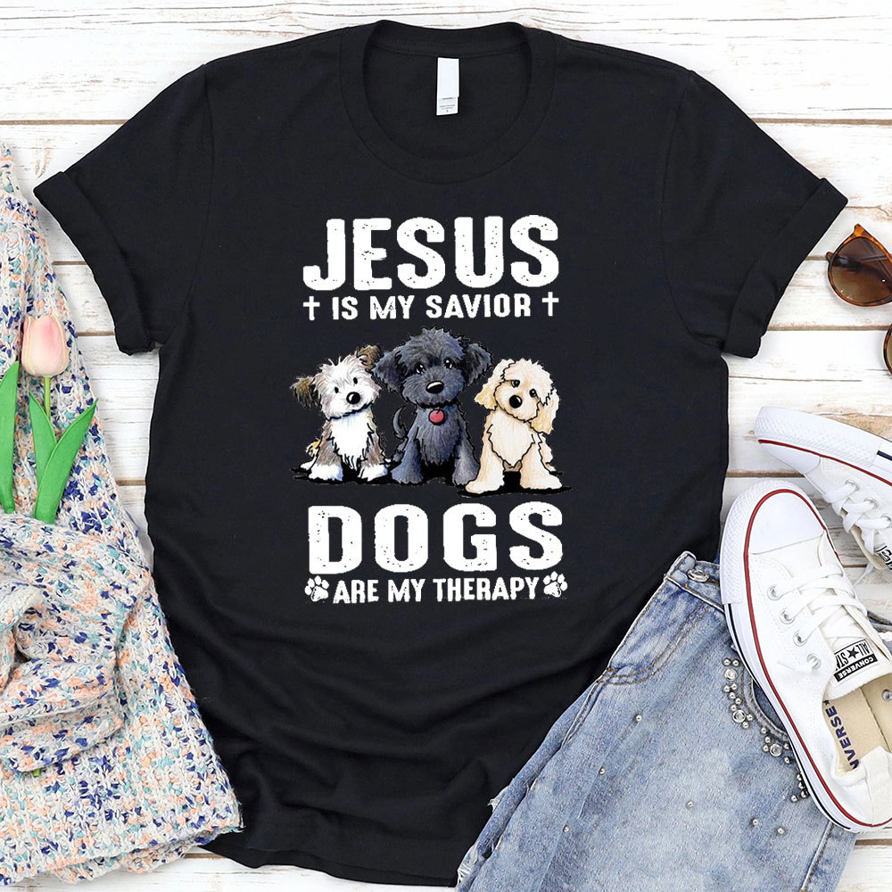 Jesus Is My Savior Dogs Are My Therapy Christian T-Shirt