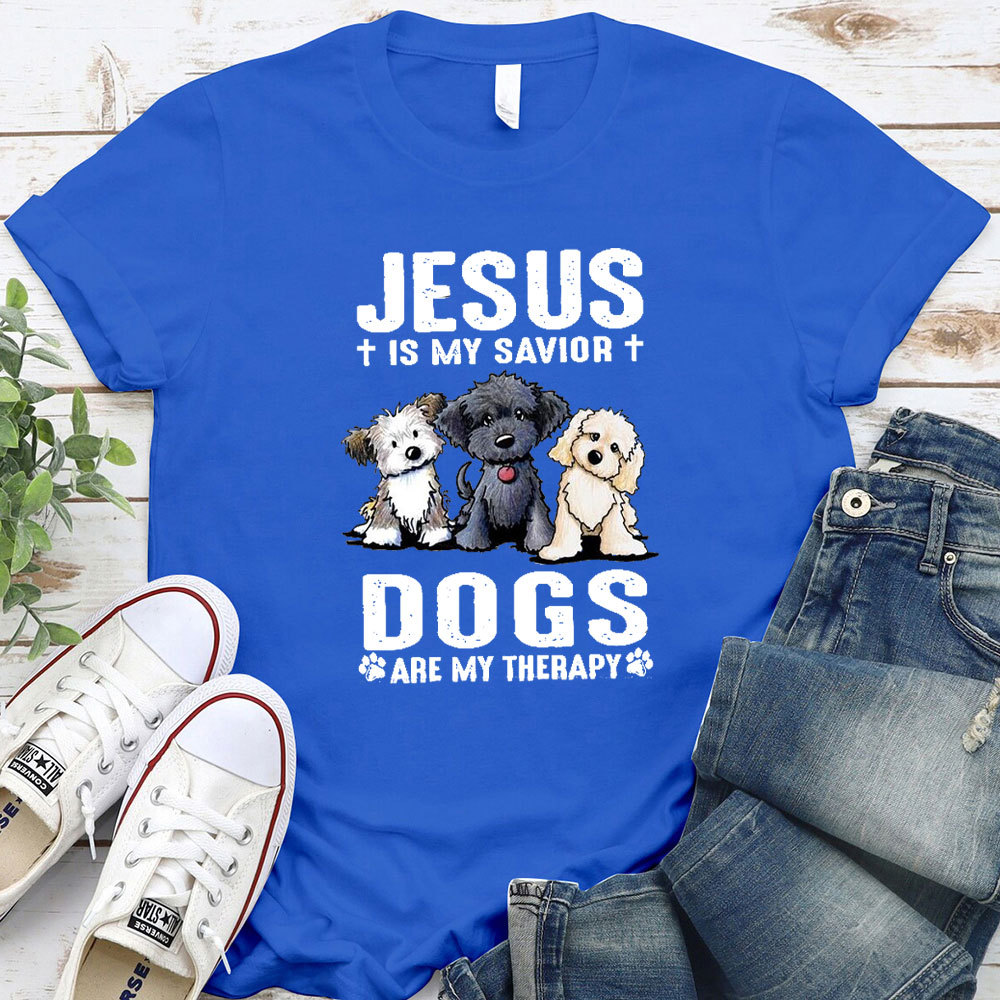 Jesus Is My Savior Dogs Are My Therapy Christian T-Shirt