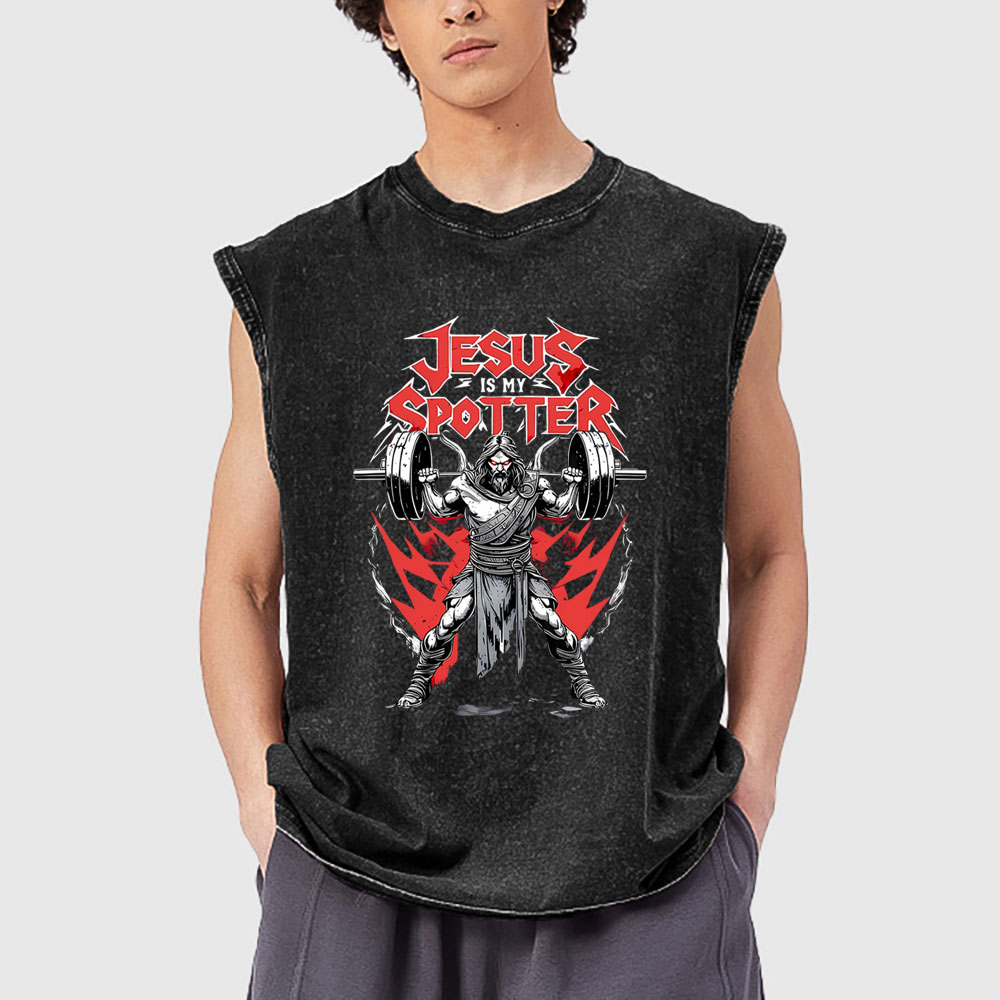 Jesus Is My Spotter Christian Washed Tank Top