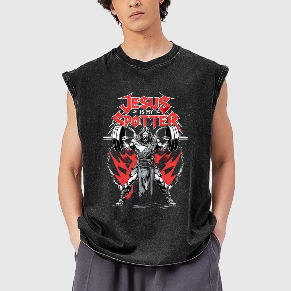 Jesus Is My Spotter Christian Washed Tank Top