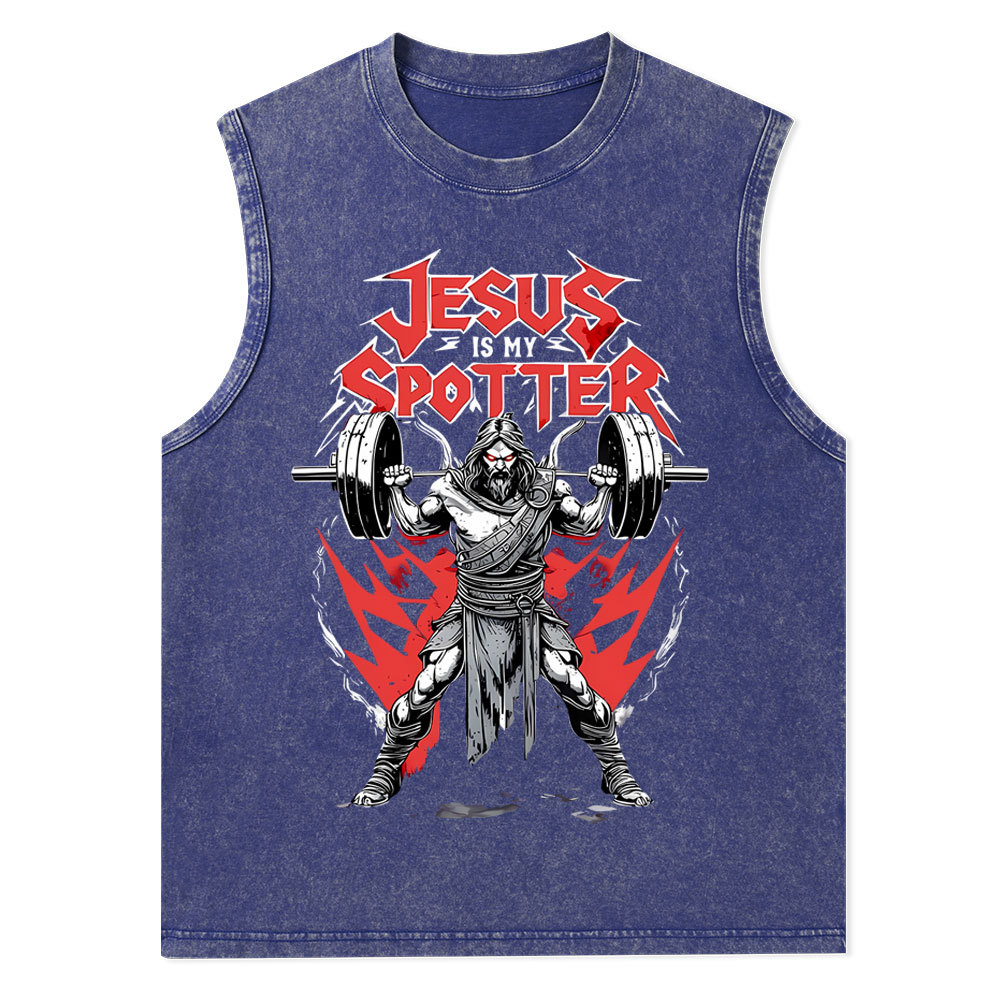Jesus Is My Spotter Christian Washed Tank Top