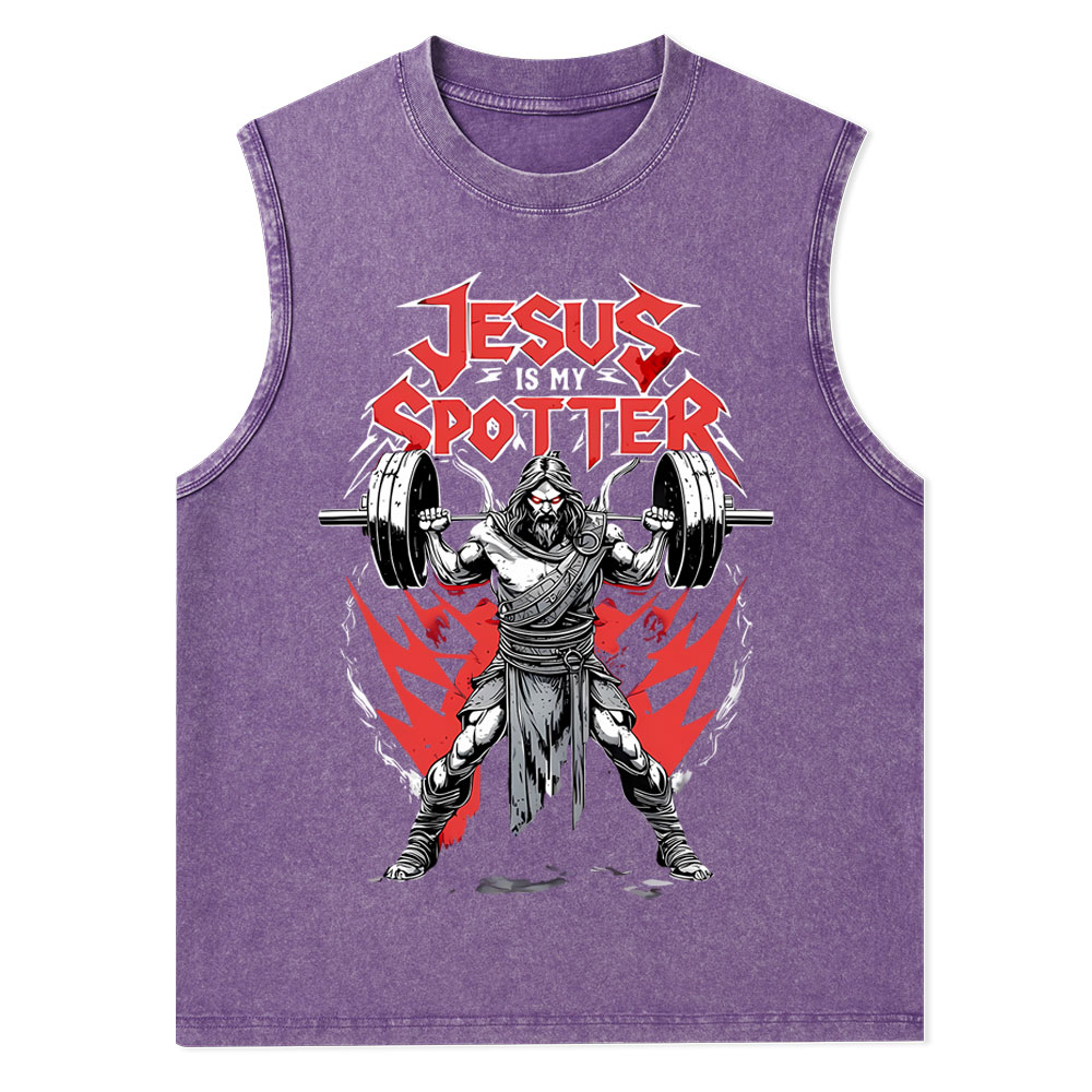 Jesus Is My Spotter Christian Washed Tank Top