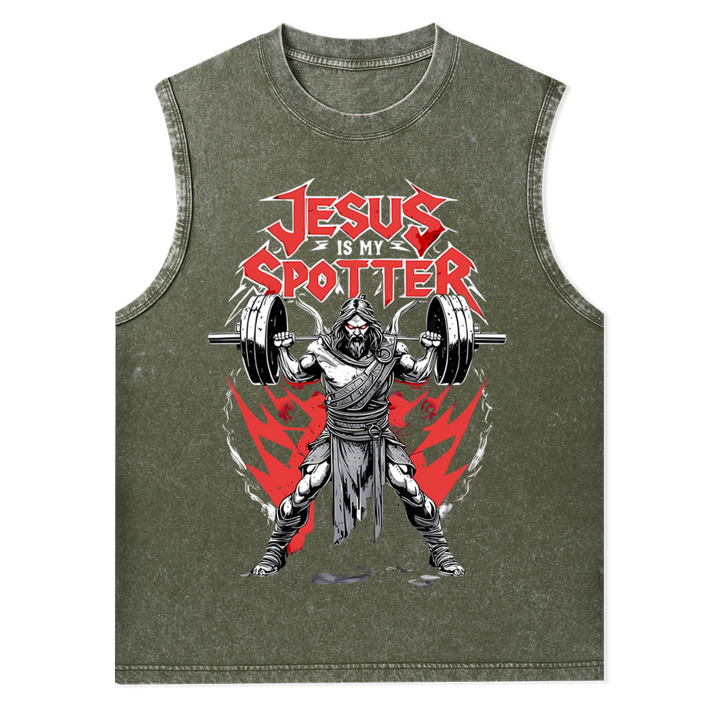 Jesus Is My Spotter Christian Washed Tank Top