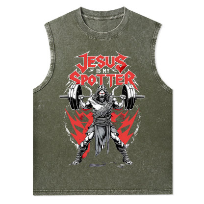 Jesus Is My Spotter Christian Washed Tank Top